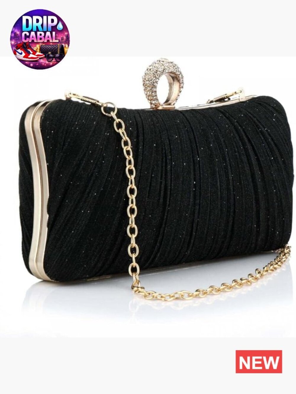 Evening Clutch Purse with Rhinestone Glitter Ruched Polyester Bridal Wedding